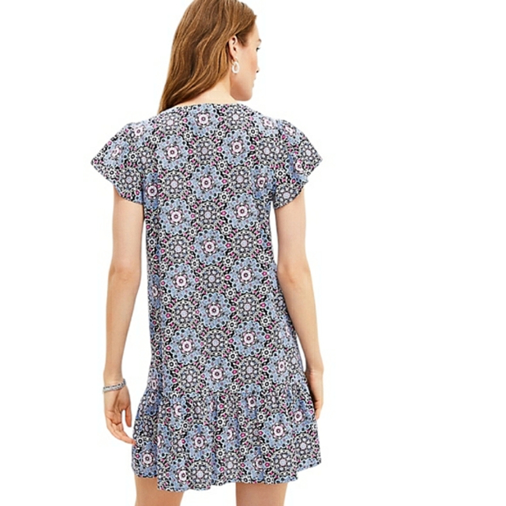 Loft Medallion Print Button Front Drop Waist Ruff… - image 2